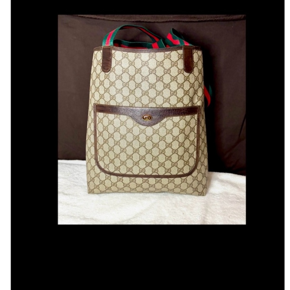 Gucci Beige and Brown Tote with Green and Red Straps